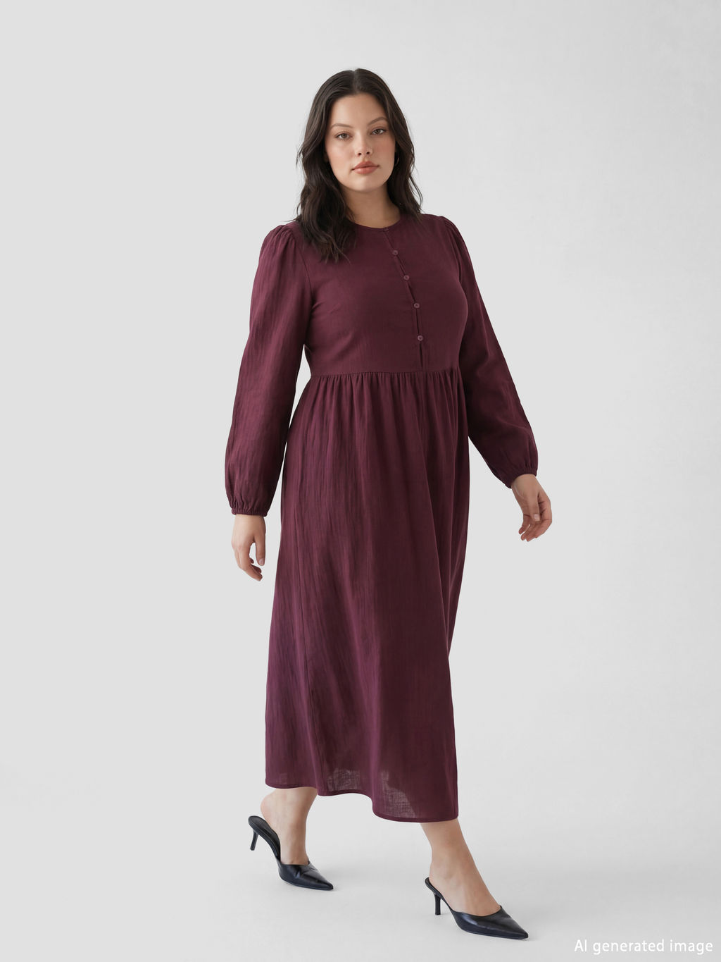 Bisiklet Yaka Balon Kollu M?slin Elbise