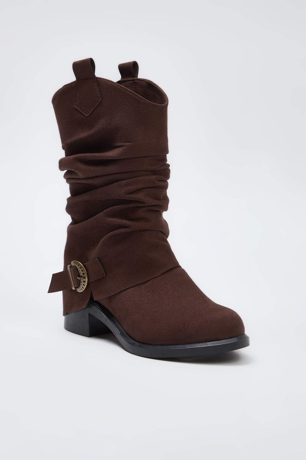 Kahverengi Suet Toka Detayl? Koruklu Blok Topuklu Kad?n Cizme TAKAW26BO00084