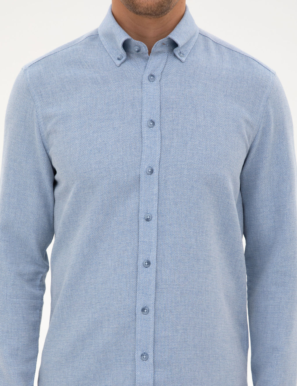 Mavi Slim Fit Dokulu Uzun Kollu G_mlek