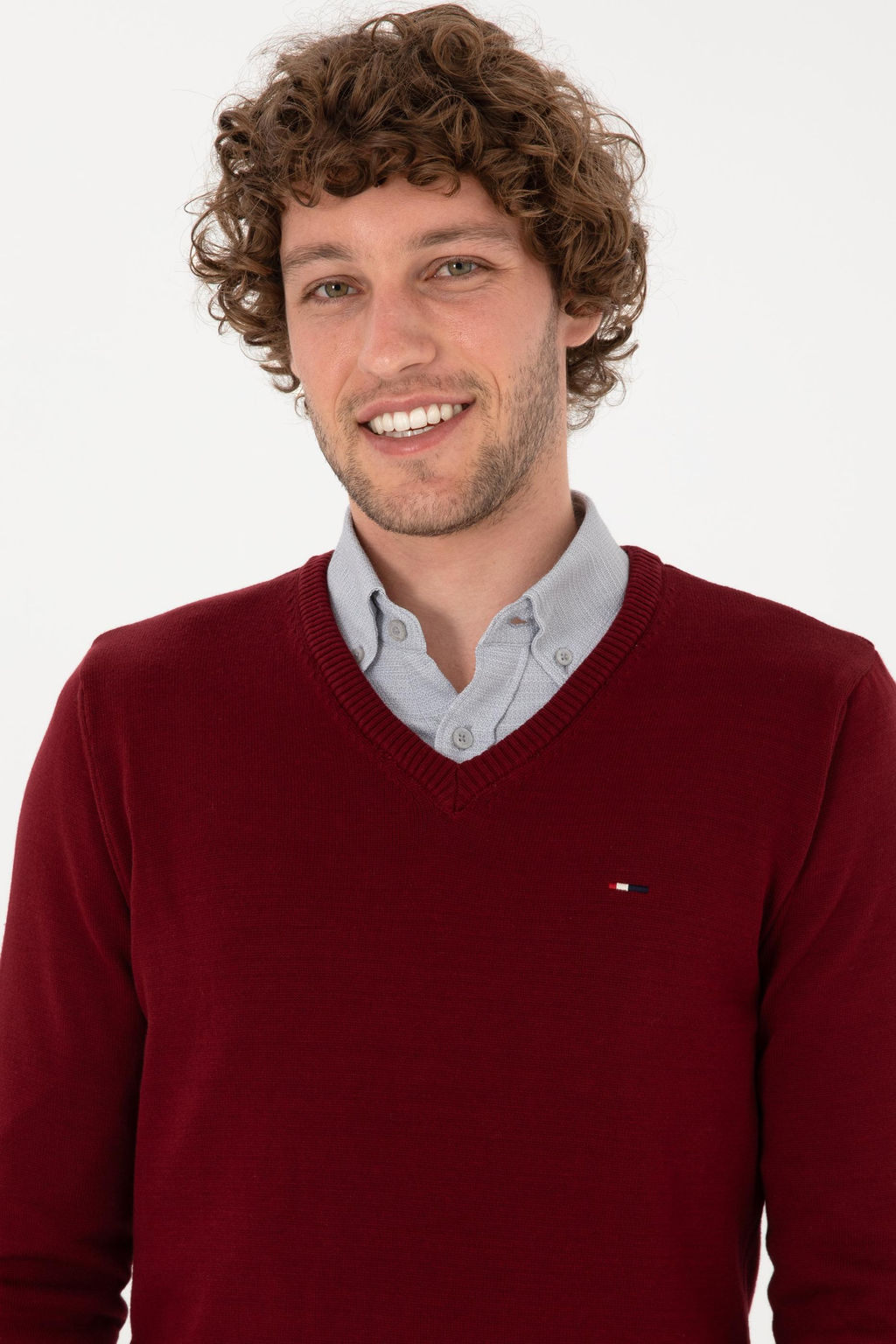 Erkek Slim Fit V Yaka Bordo Basic Kazak - U.s. polo assn фото 2