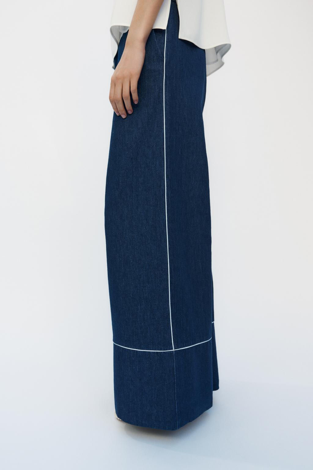 CONTRAST TRIM WIDE-LEG TROUSERS - Zara фото 3