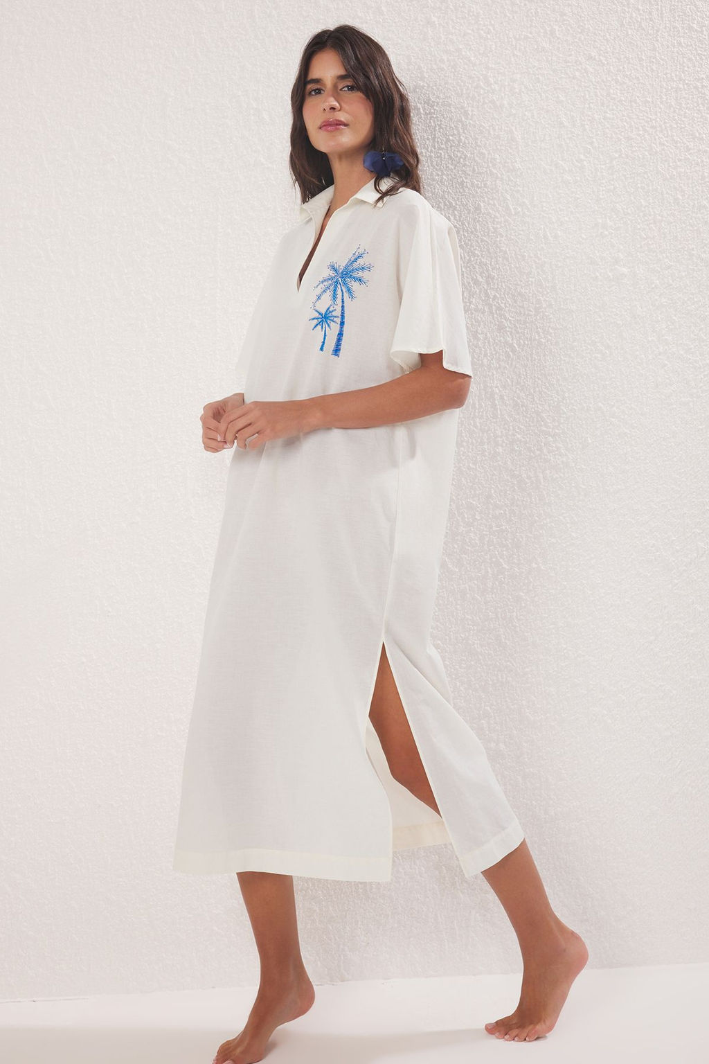 Trendyolmilla Fusya Maxi Dokuma %100 Pamuk Nak?sl? Plaj Elbisesi TBESS25EL00026  фото 11