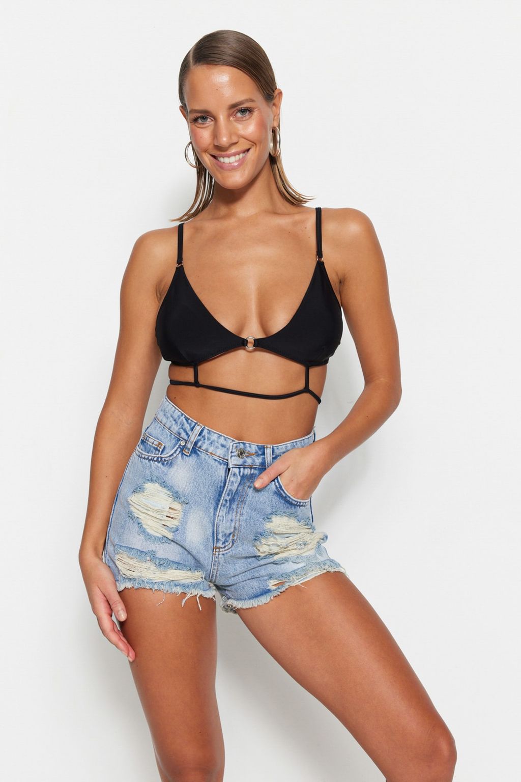 TRENDYOLMILLA Mavi Denim Plaj Sort TBESS23SR00037