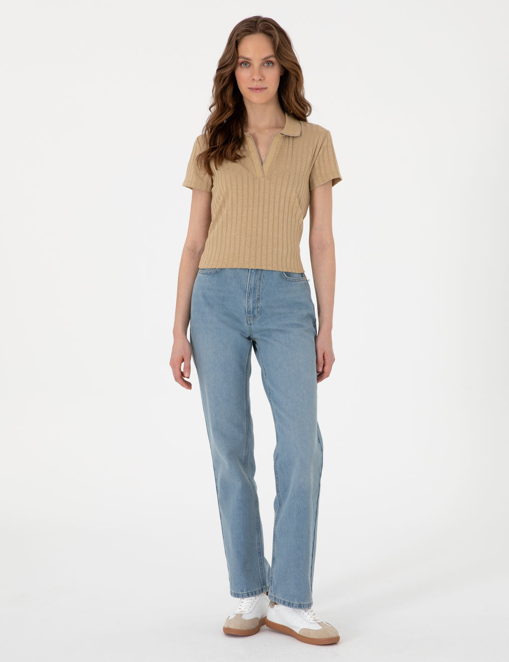Bej Slim Fit Basic Ti__rt