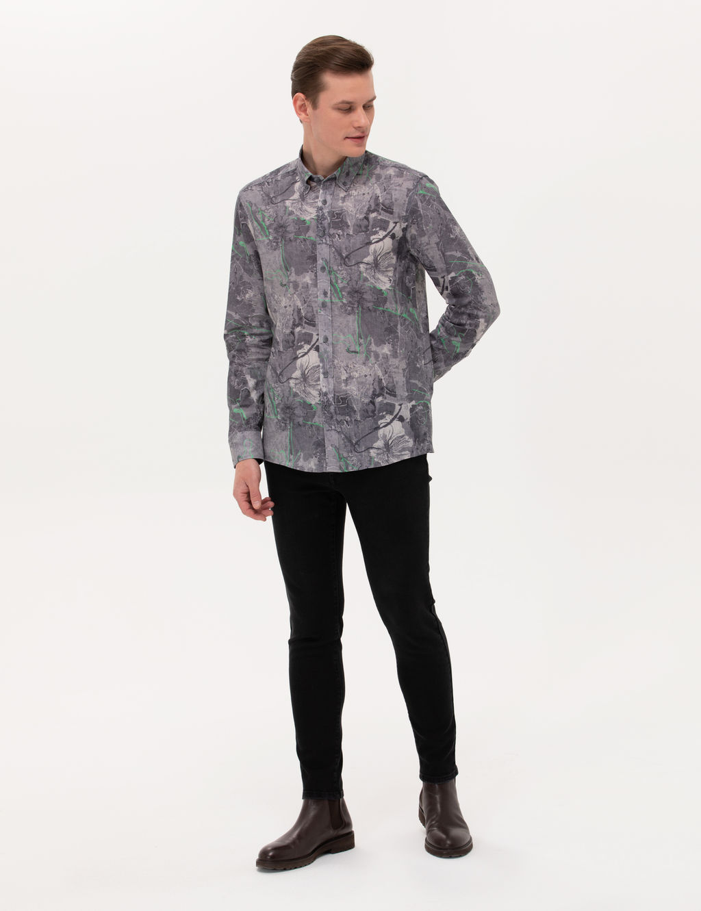 Gri Slim Fit Uzun Kollu G_mlek