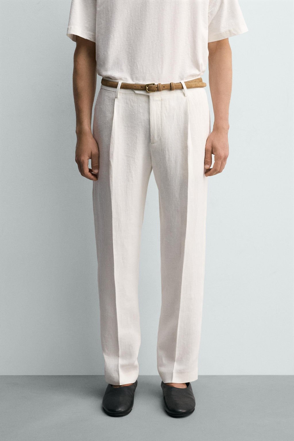 PANTAL?N PLIEGUES TRAJE 100% LINO / Blanco - Zara фото 2