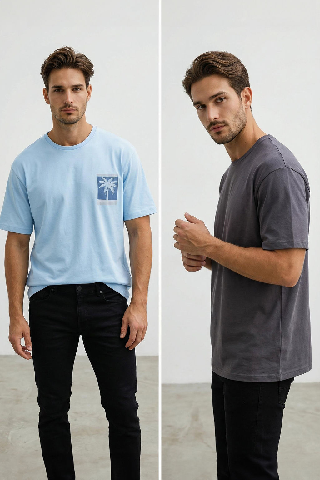 TRENDYOL MAN Mavi-Antrasit Oversize/Genis Kesim 2li Paket Bask?l?-Duz %100 Pamuk T-Shirt TMNSS25TS00212 - Trendyolmilla фото 13