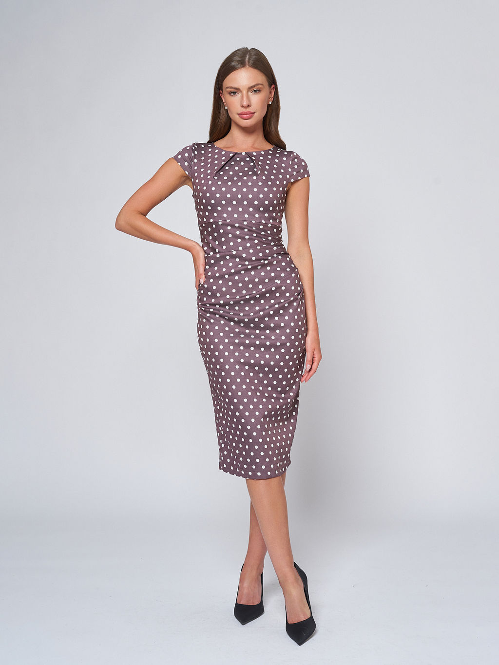 Платье хлопковое кофейное в горошек - 1001dress фото 2