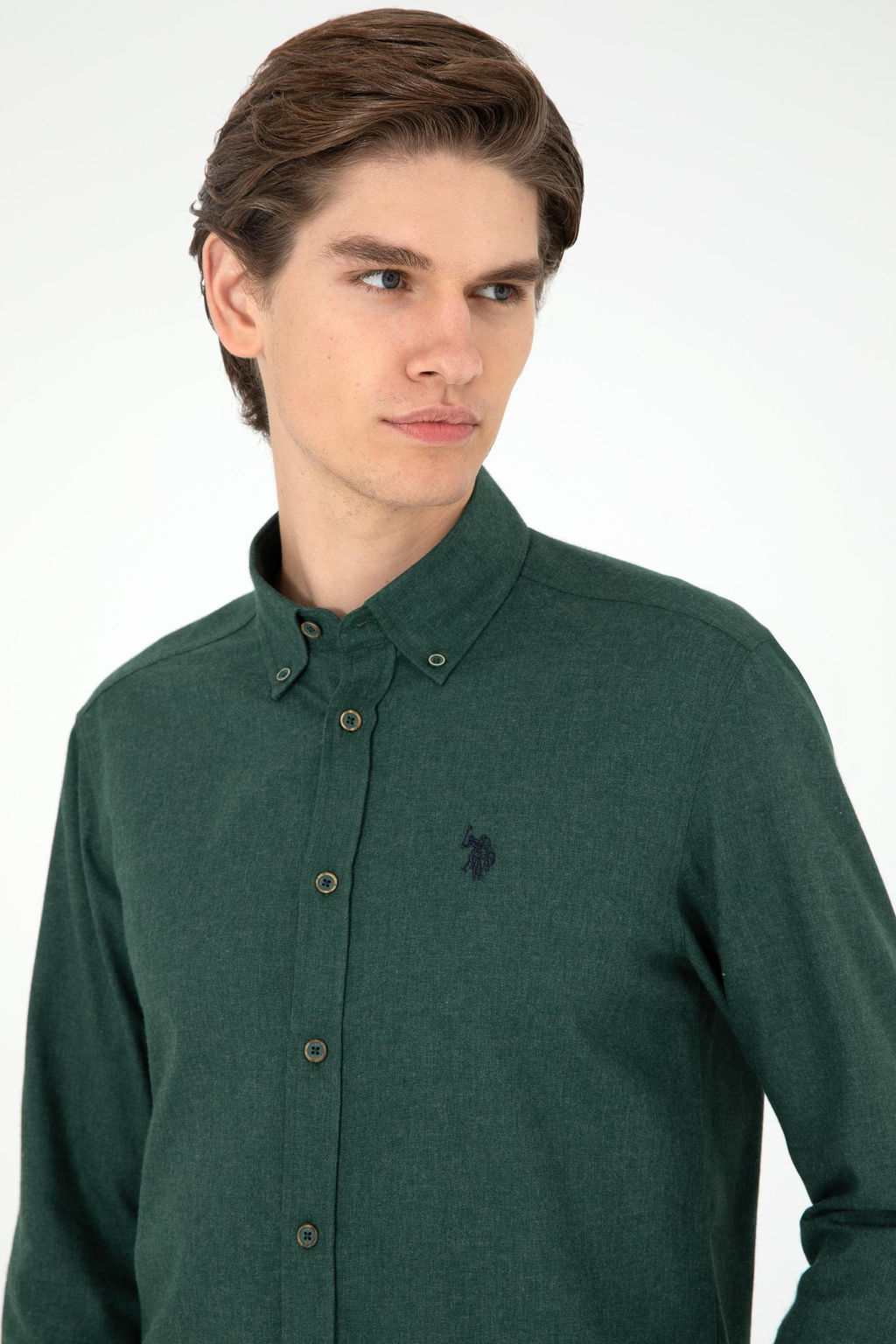Мужская темно-зеленая базовая рубашка с длинным рукавом - U.s. polo assn фото 2