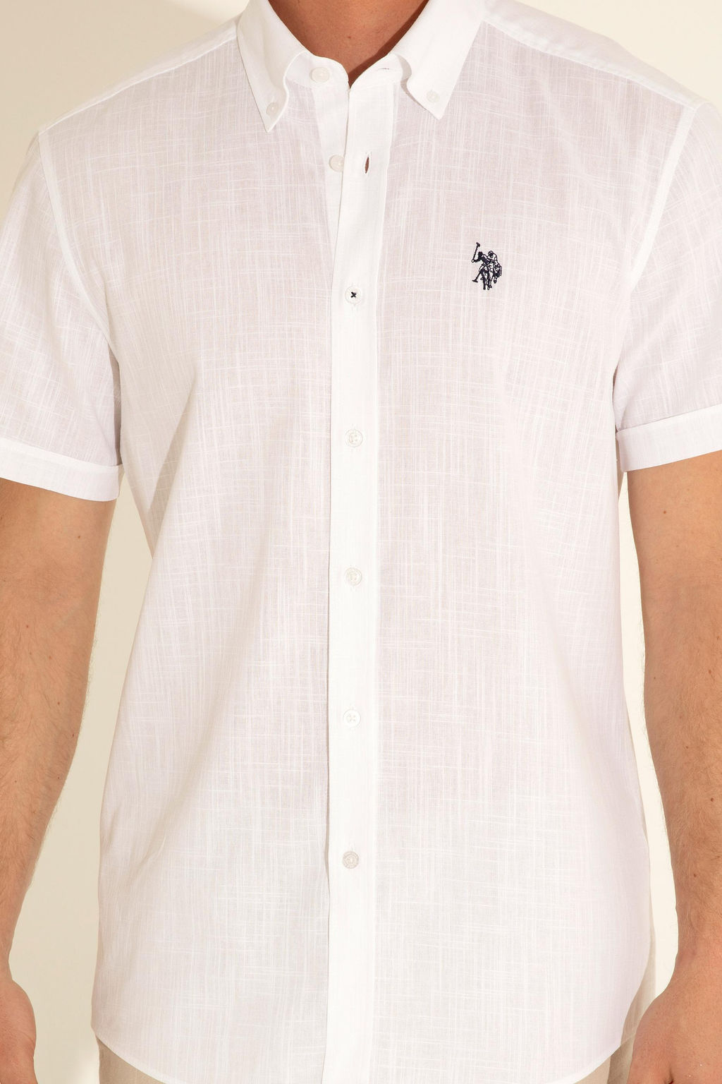 Рубашка мужская U.S. Polo Assn с коротким рукавом белая хлопок  фото 14