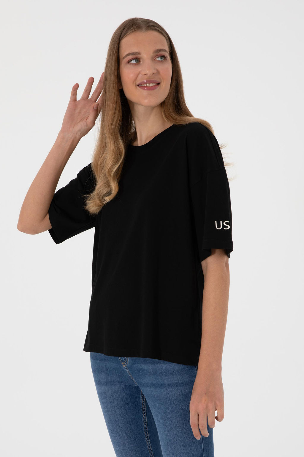 Kad_n Siyah Oversize Bisiklet Yaka Ti__rt Sepette S_rpriz _ndirim - U.s. polo assn фото 2