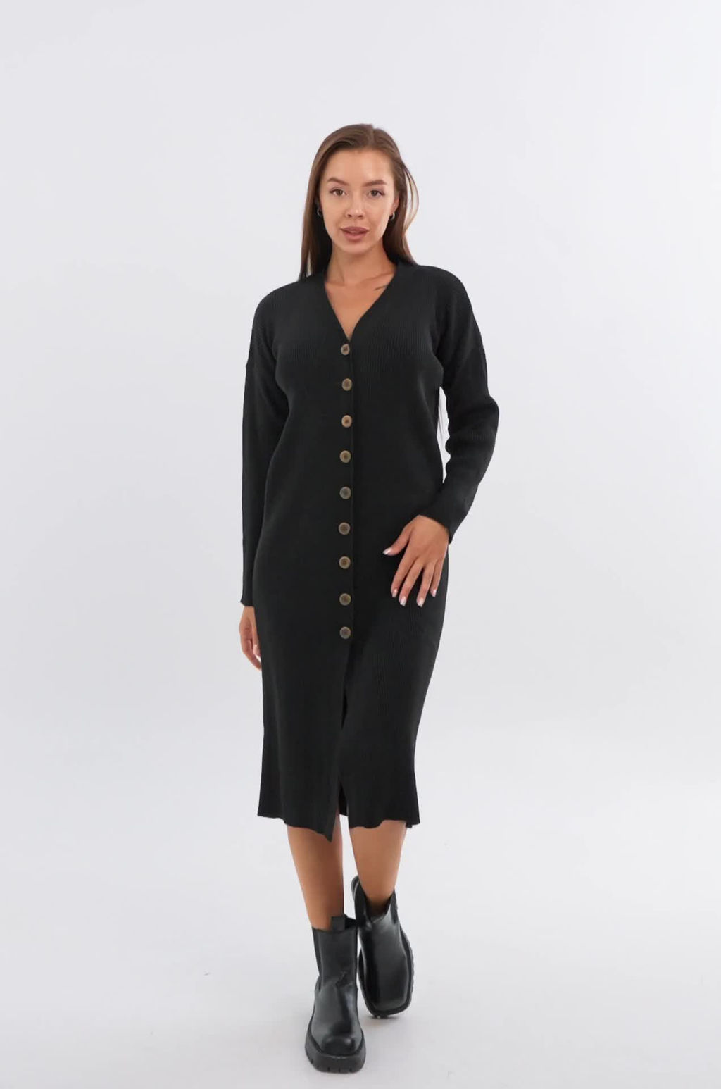 Женское вязаное платье в рубчик оверсайз Happyfox