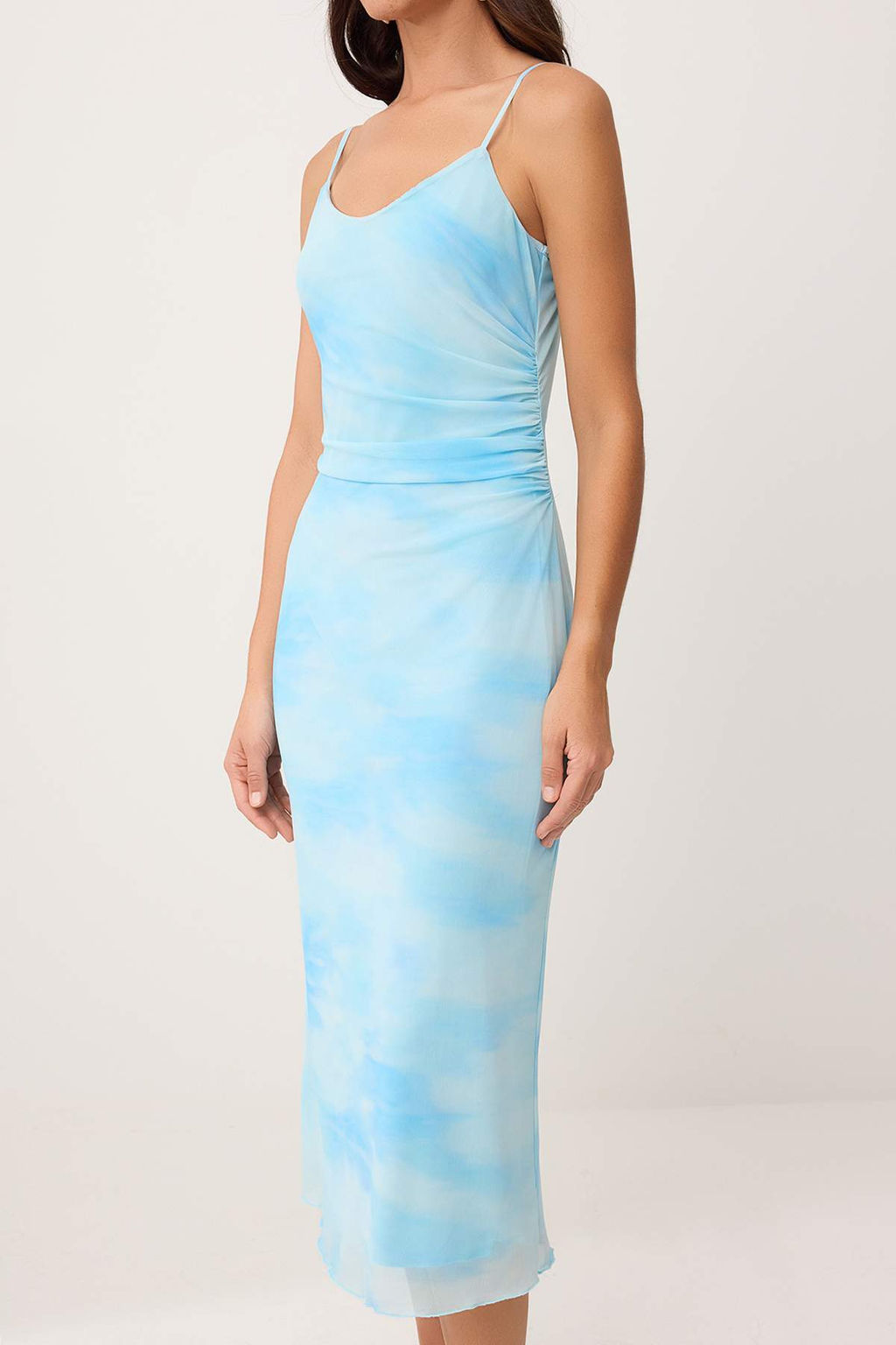 Ac?k/Bebe Mavi Soyut Bodycon Ask?l? Straplez Kolsuz Tul Orme Elbise TWOSS26EL00482 - Trendyolmilla фото 3