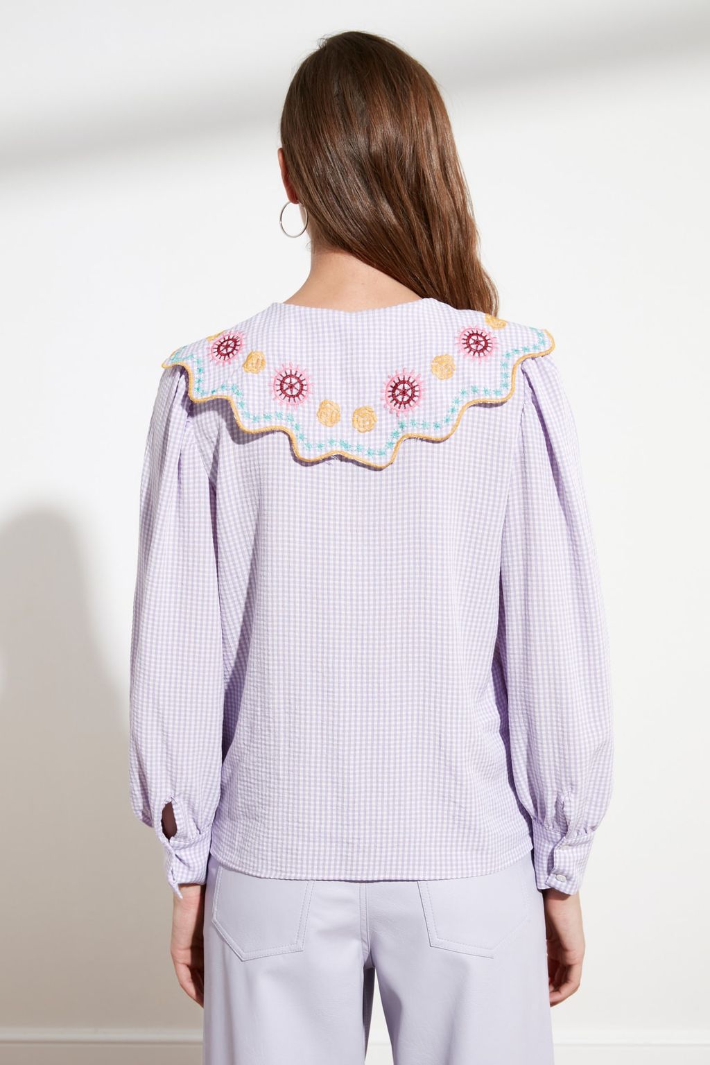 TRENDYOLMILLA Yesil Nak?s Detayl? Gofre Kumas Regular Normal Kal?p Dokuma Gomlek TWOSS21GO0232 фото 13