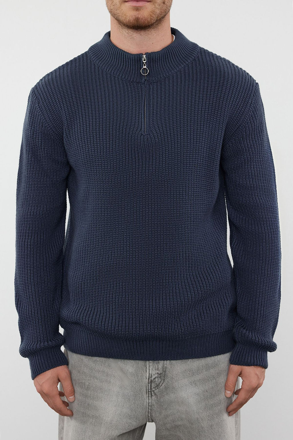 TRENDYOL MAN Indigo Casual Regular Yar?m Bal?kc? Yaka Duz Triko Kazak TMNAW22KZ1908 - Trendyolmilla фото 56