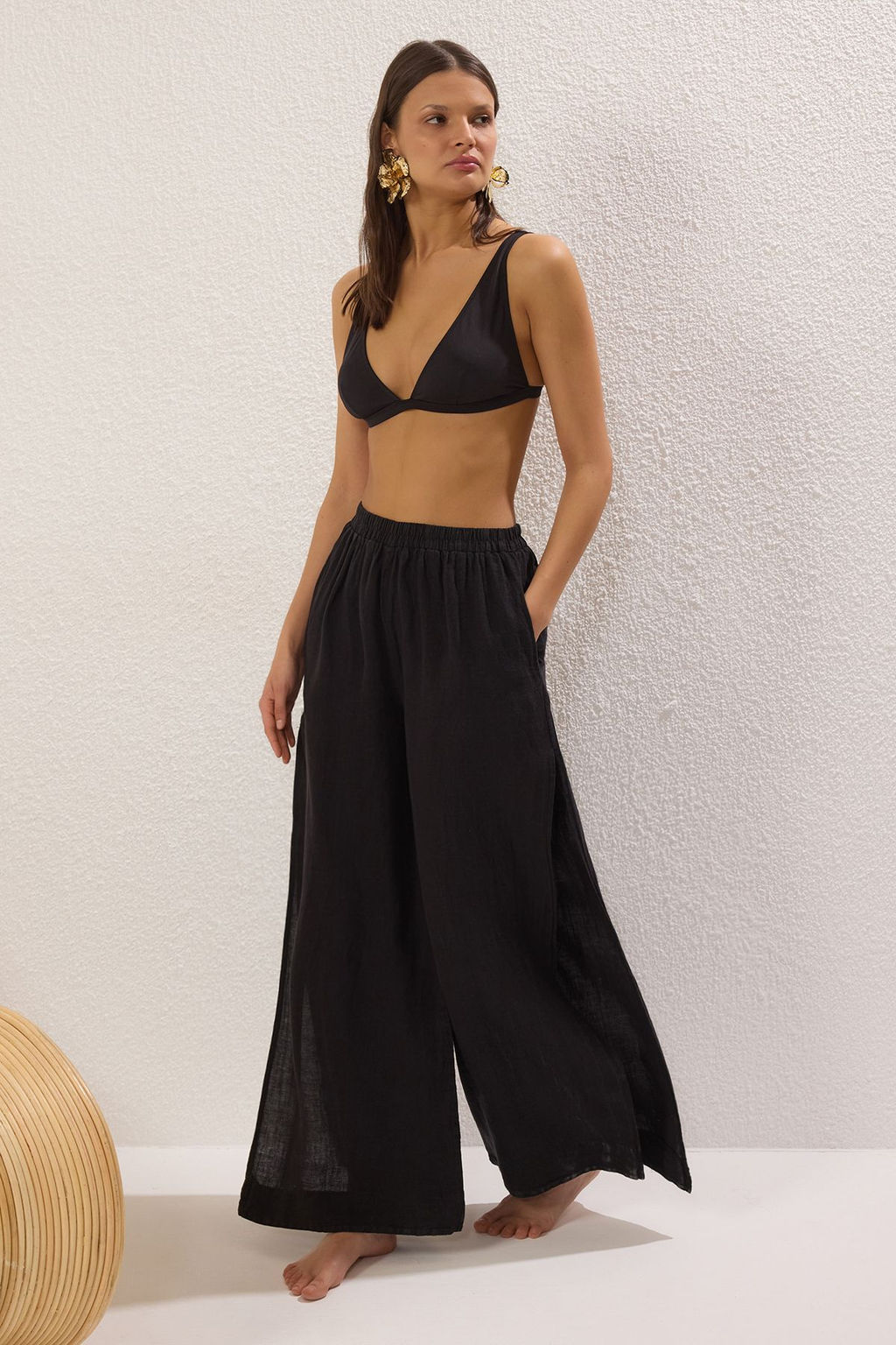 TRENDYOLMILLA Haki Dokuma %100 Keten Y?rtmacl? Plaj Pantolon TBESS25PL00004 фото 12