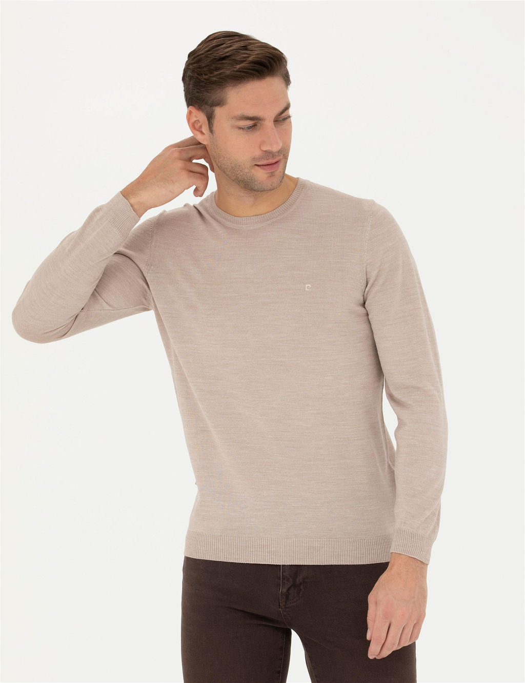 Ta_ Slim Fit Bisiklet Yaka Y_n Kar___ml_ Basic Triko Kazak