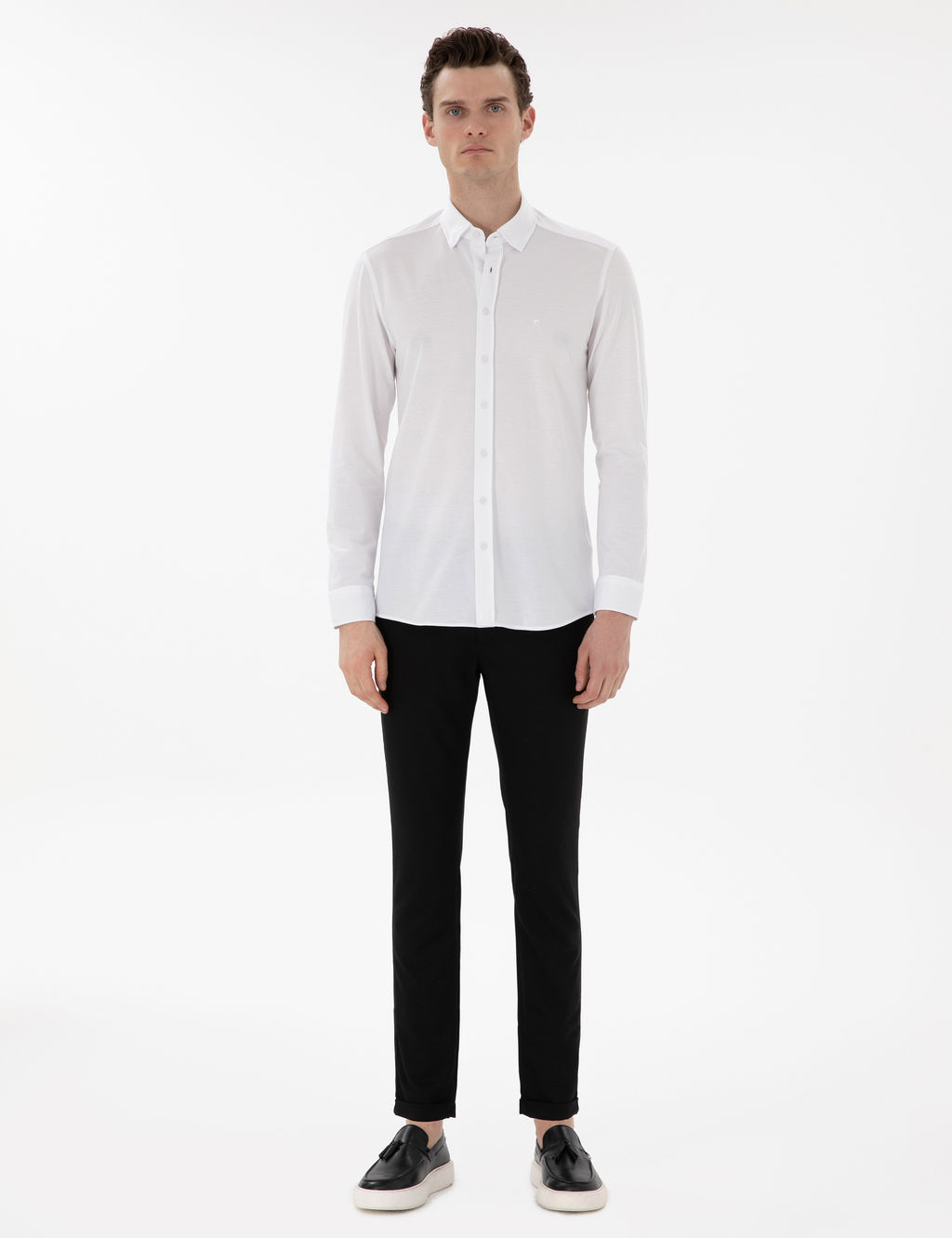 Beyaz Slim Fit Uzun Kollu G_mlek