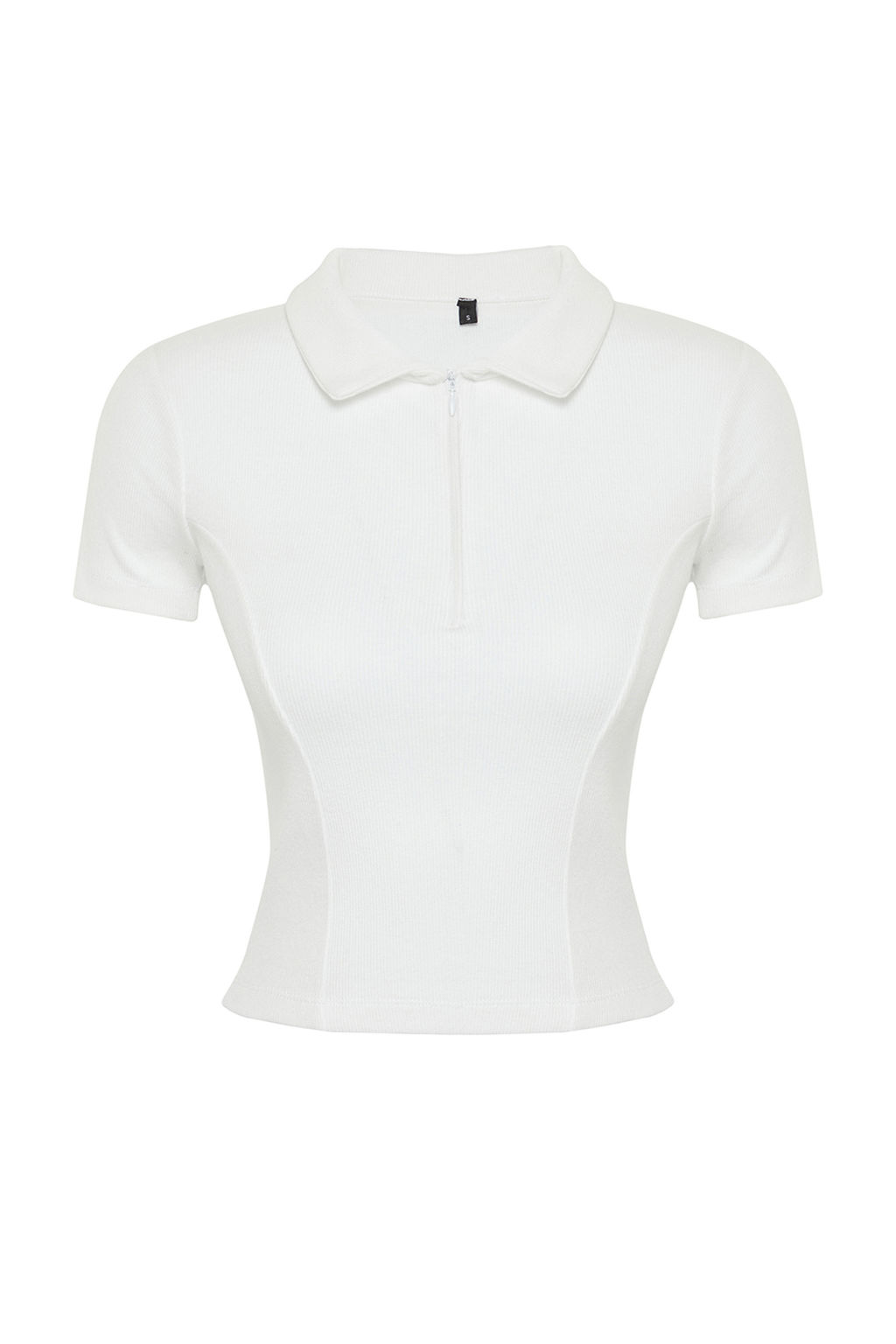 Ekru Fitilli Dikis Detayl? Polo Yaka Crop Esnek Orme Bluz TWOSS24BZ00366