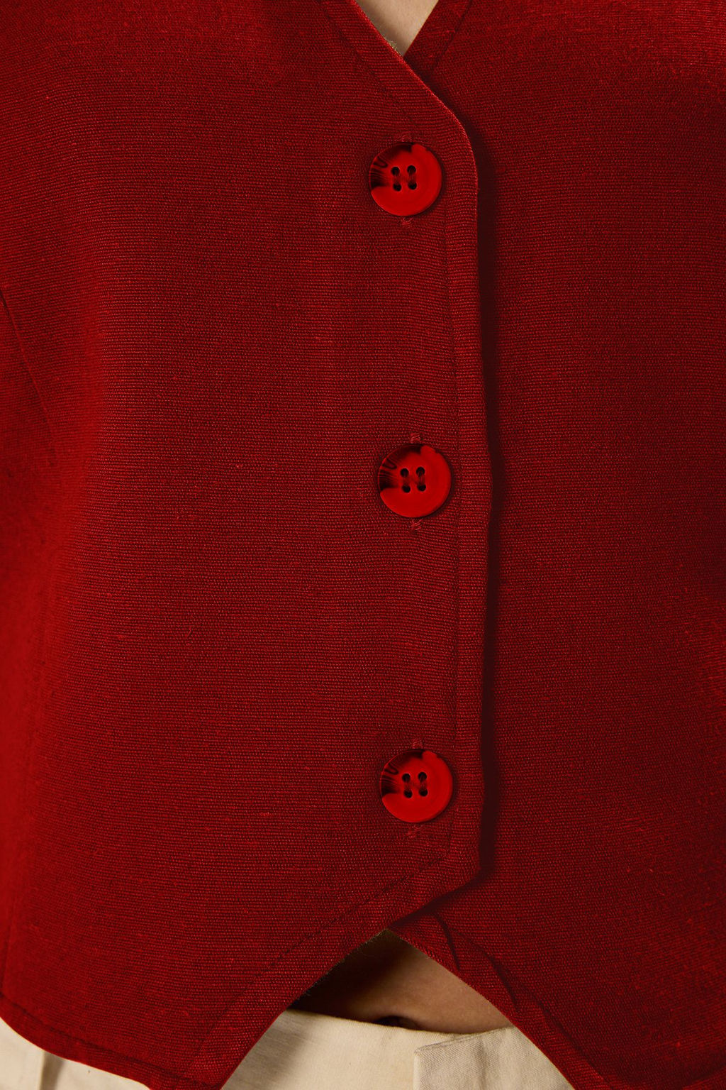K?rm?z? Regular Pamuk Crop Keten Dokuma Yelek TWOSS24YE00024
