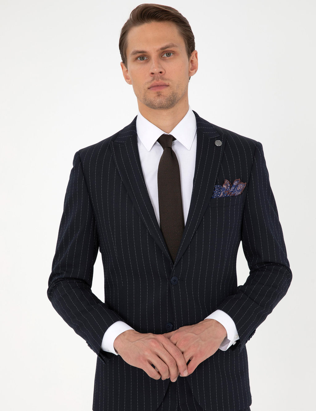 Lacivert Ex. Slim Fit _izgili Tak_m Elbise