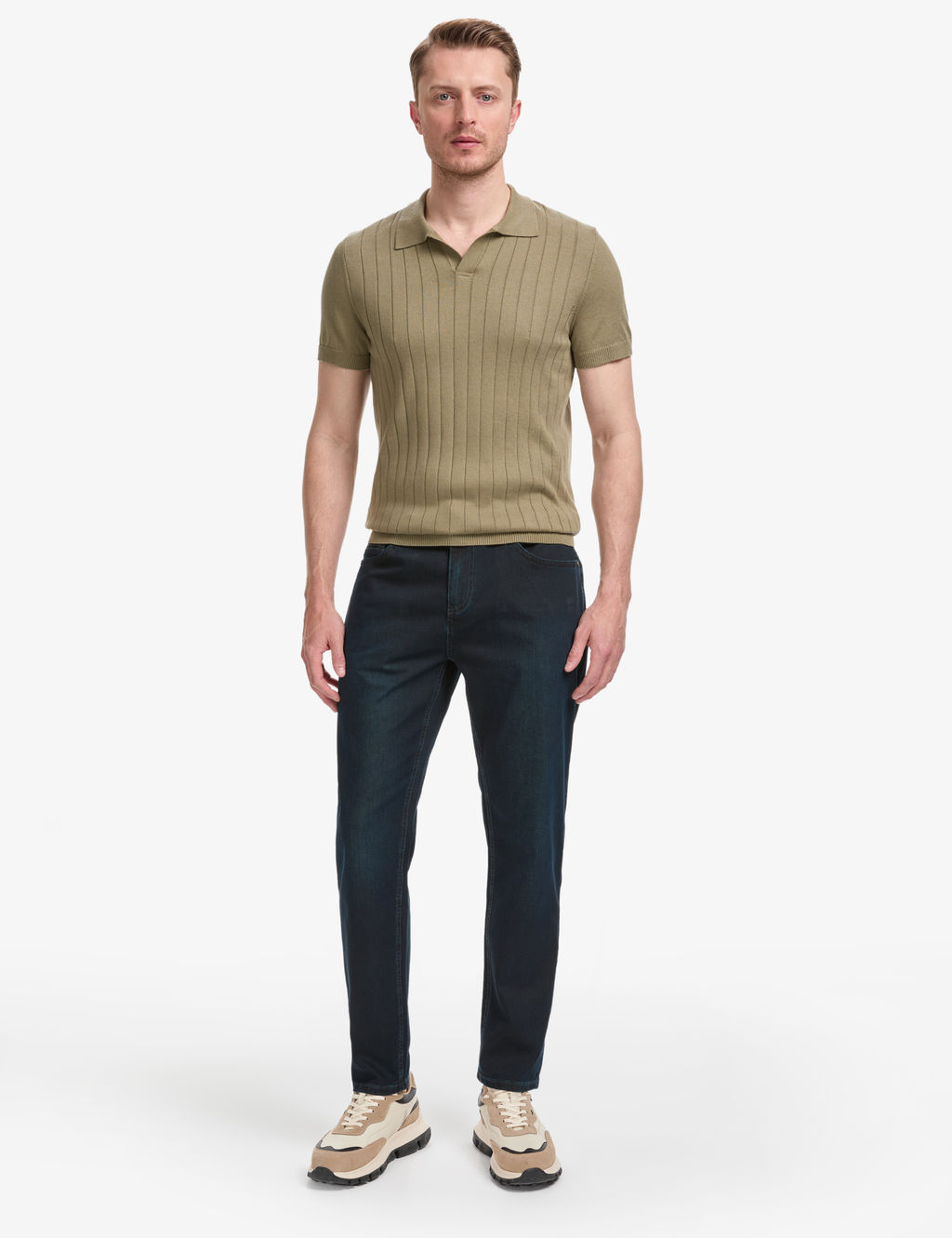 Haki Slim Fit %100 Pamuk Apa_ Yaka Triko Ti__rt