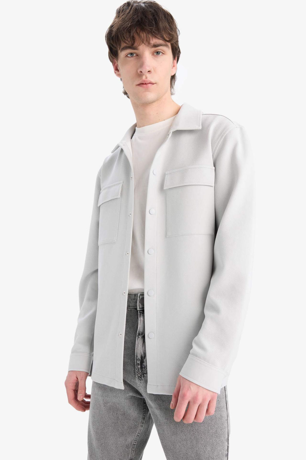 Regular Fit Cift Cepli Twill Uzun Kollu Gomlek - Defacto фото 2