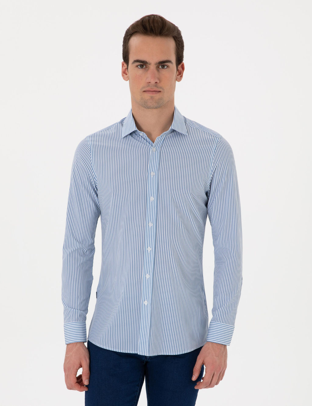 Mavi _izgili Ex. Slim Fit Uzun Kollu G_mlek