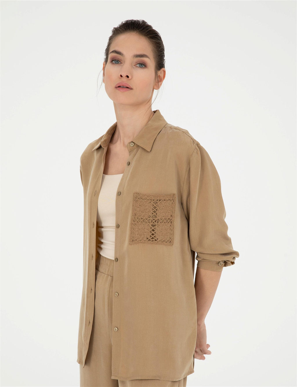 Bej Cupro Regular Fit Uzun Kollu G_mlek - Pierre cardin фото 3