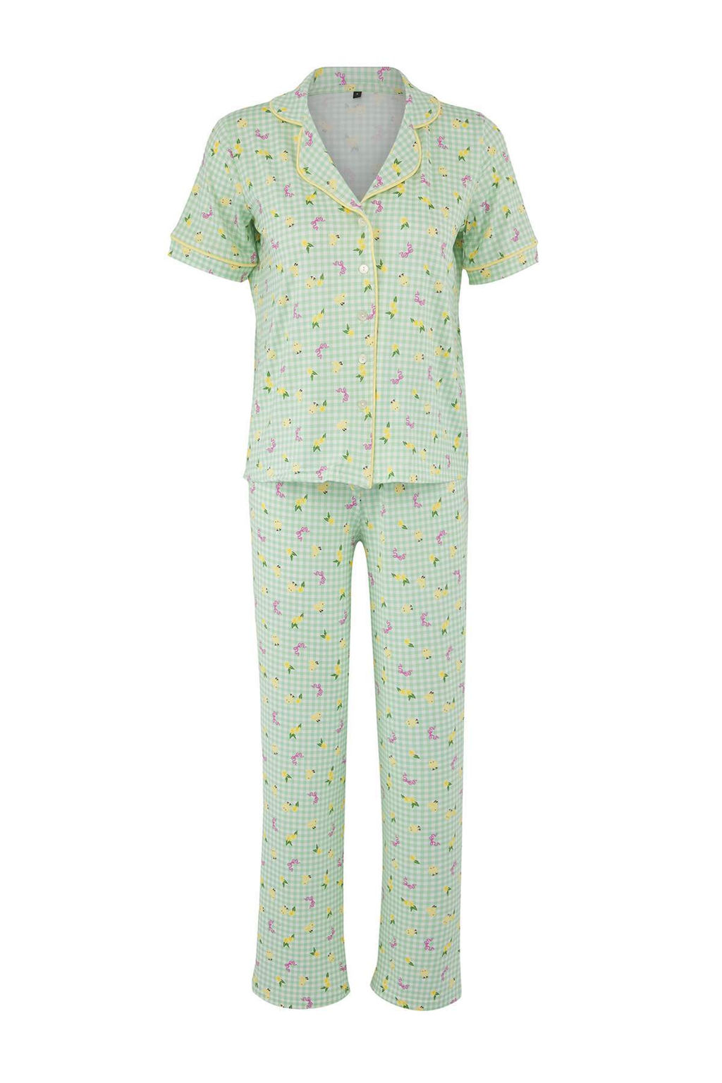 Teen Yesil Ekose ve Civcivli Biye Detayl? Orme Pijama Tak?m? THMAW26PT00027 - Trendyolmilla фото 5