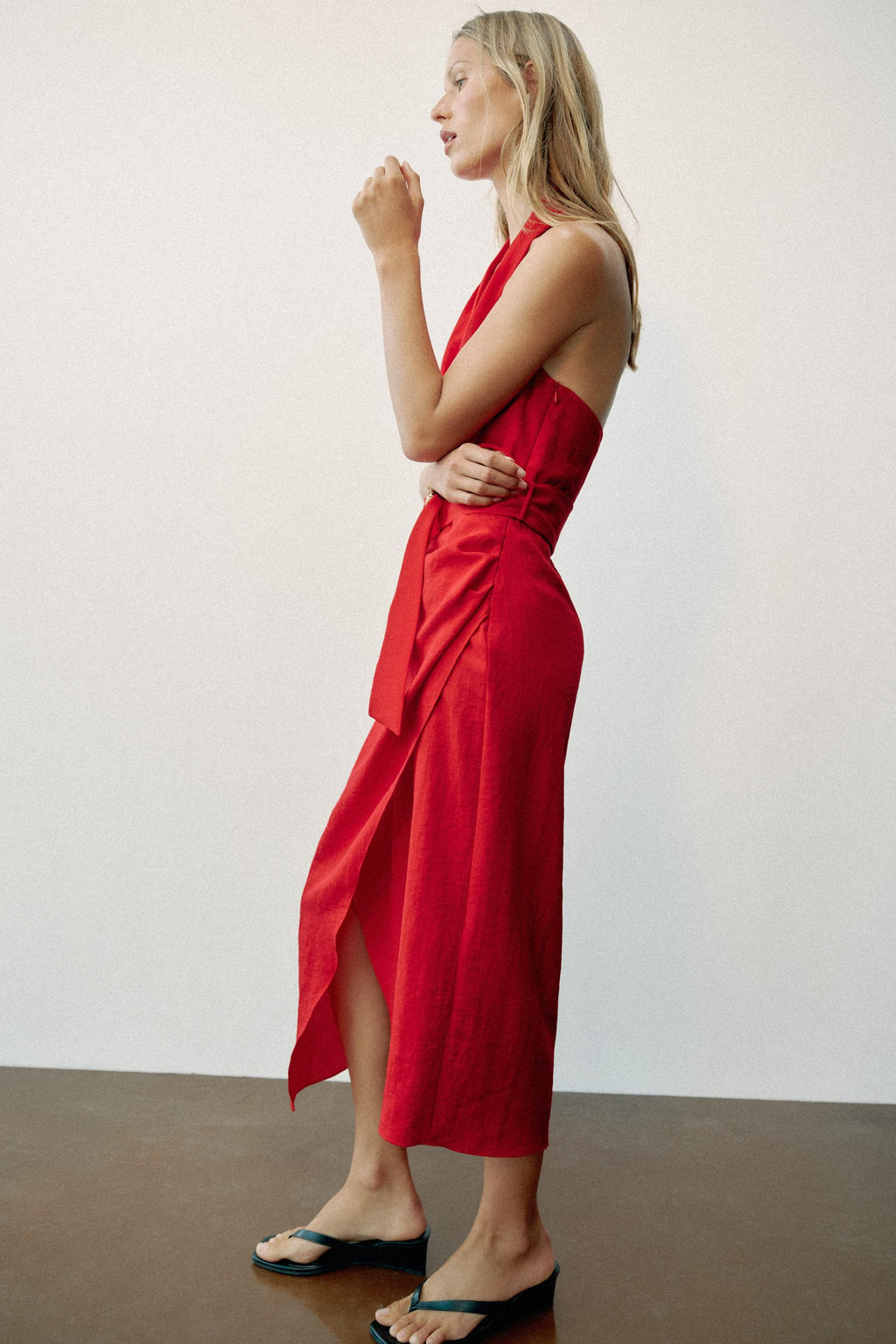 VESTIDO MIDI CRUZADO CINTUR?N / Rojo - Zara фото 5
