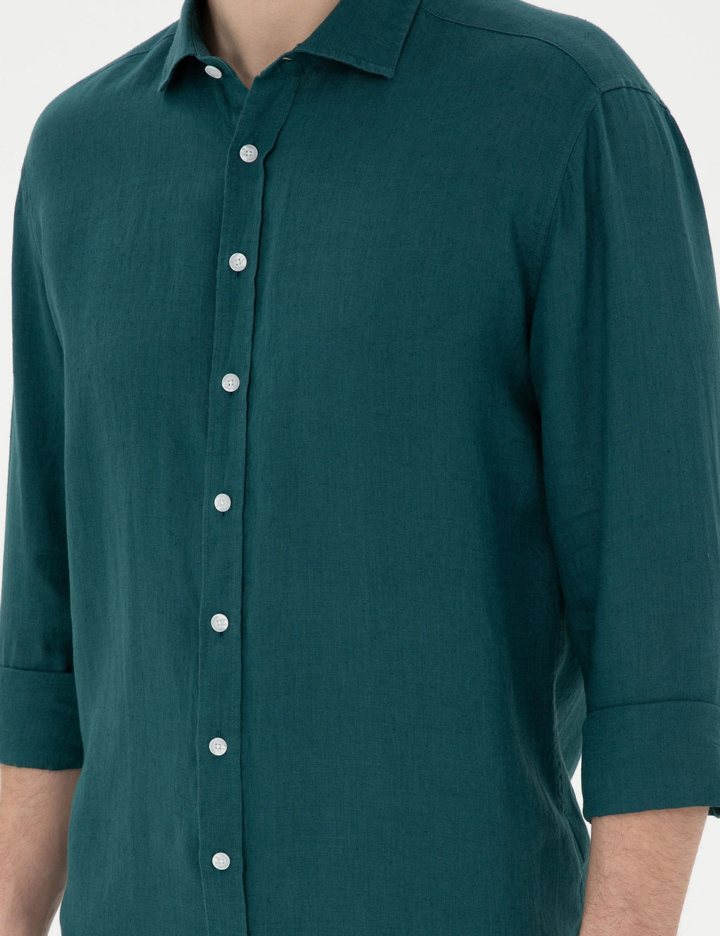 Рубашка Pierre Cardin Regular Fit изумрудная льняная
