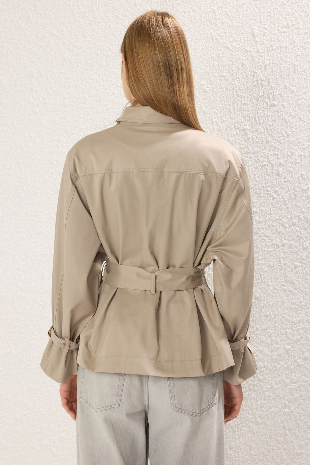 Ac?k Haki Dikis Detayl? Oversize K?sa Trenckot TWOSS25TR00016