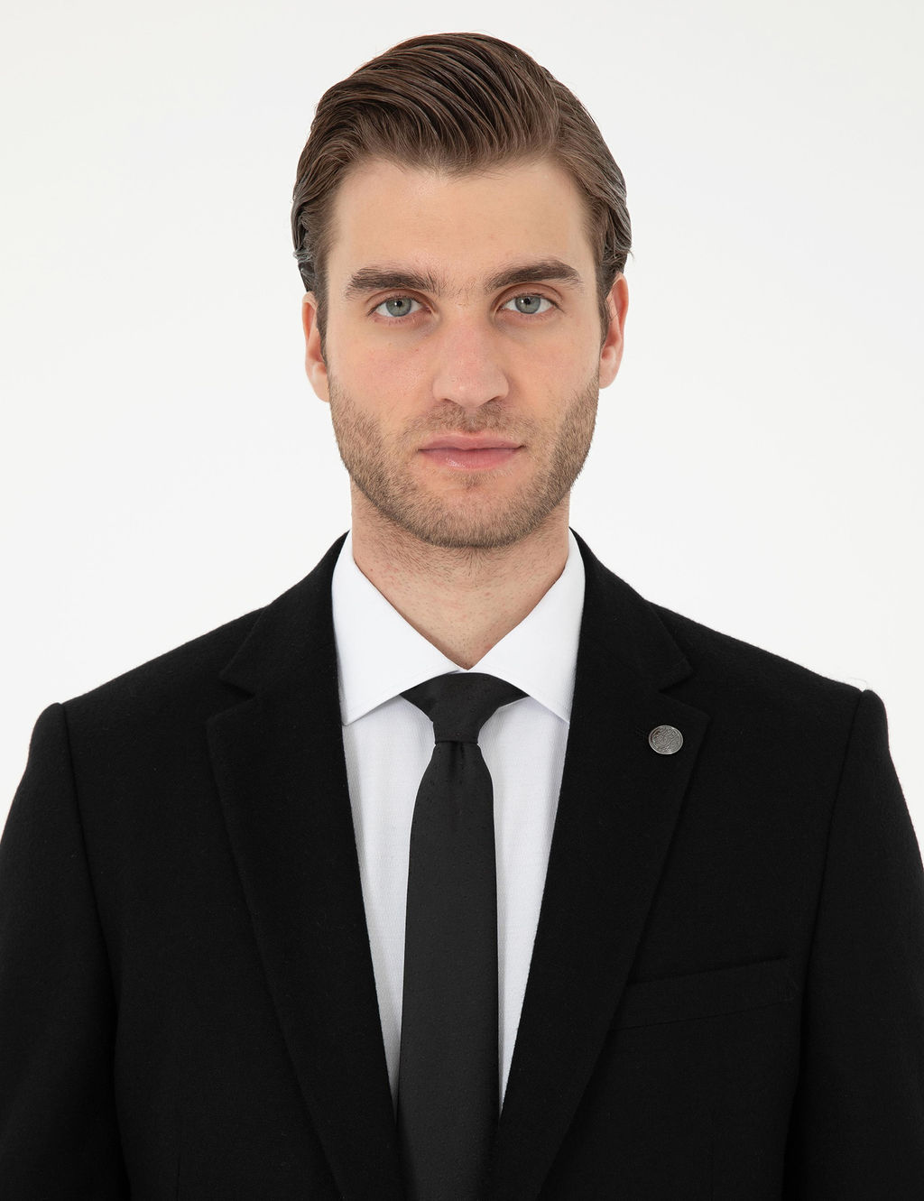 Siyah Y_n Kar___ml_ Ex. Slim Fit Ceket