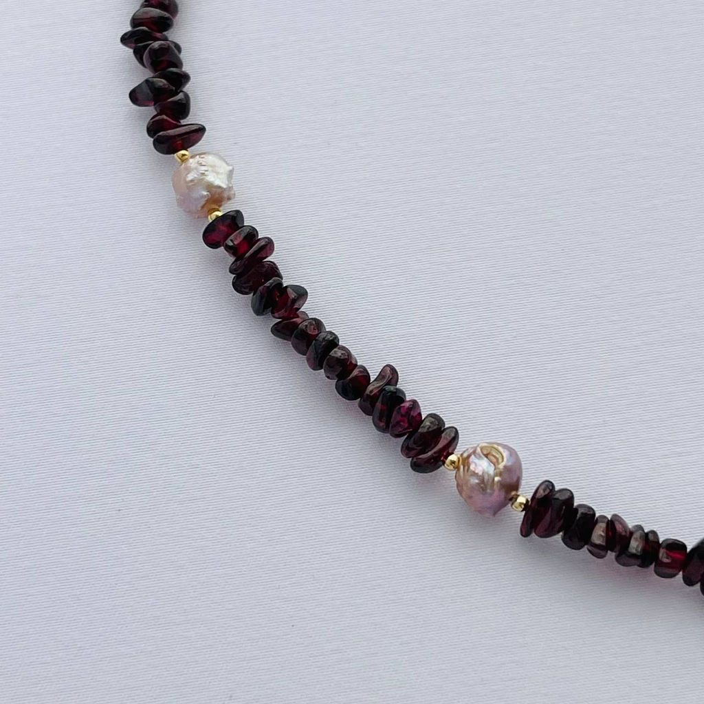 Колье из Граната и Жемчуга на цепочке с кулоном из Агата 47 см +