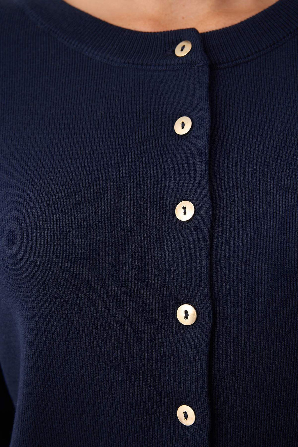 Wardrobe Essentials Lacivert Dugme Detayl? Pamuklu Basic Triko H?rka | TWOAW26HI00001