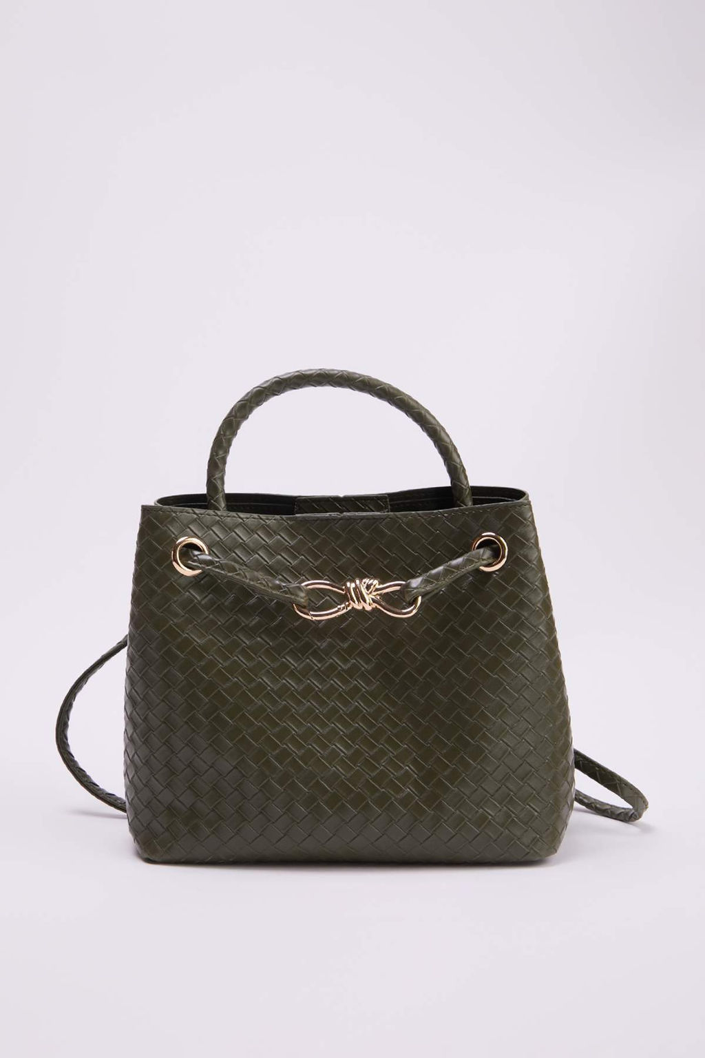 Haki Cift Kullan?ml? Orgu Suni Deri Orta Boy Kad?n Omuz Cantas? TAKSS26OC00049