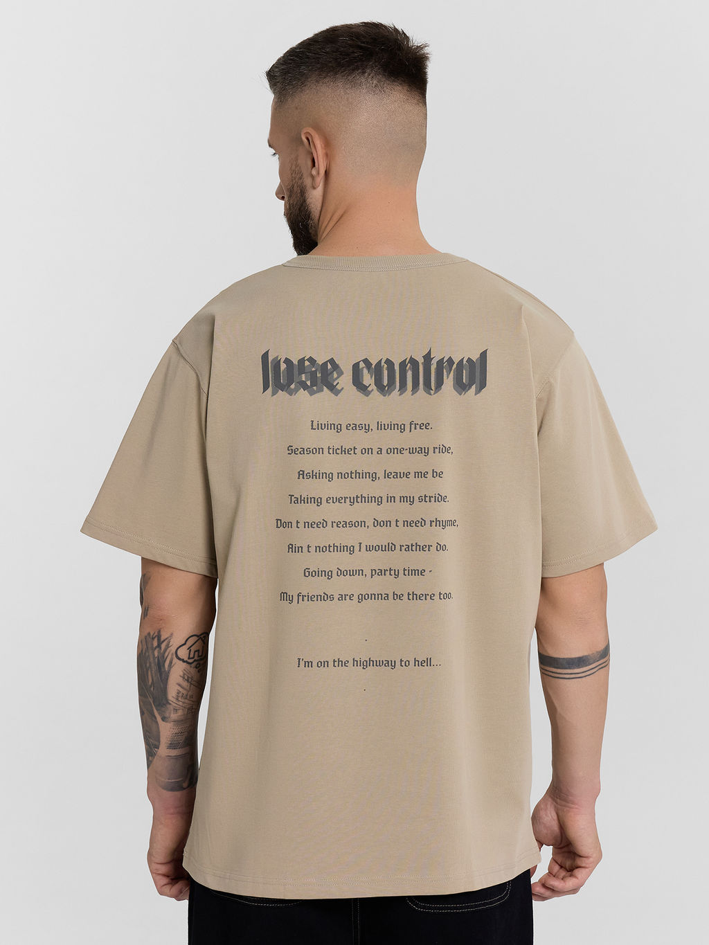 Футболка мужская бежевая с принтом lose control - Mark formelle фото 2