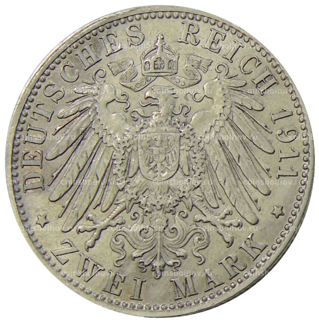 2 марки 1911 года D Германия (Бавария)  90 лет со дня рождения Луитпольда Баварского