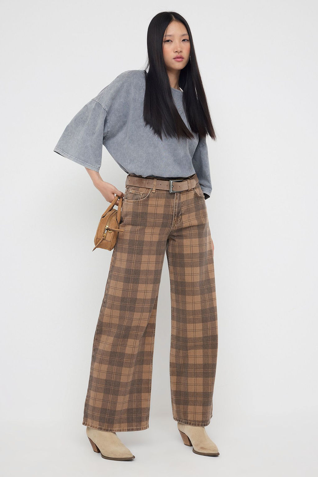 Teen Cok Renkli Normal Bel Ekose Desenli Wide Leg Jeans TWOAW26JE00024 - Trendyolmilla фото 2