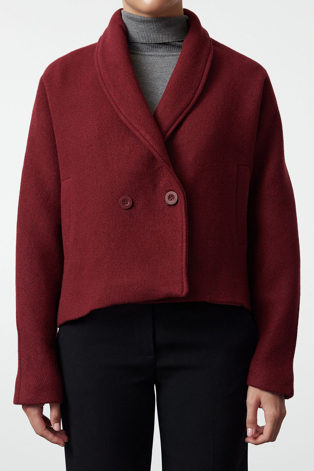 Trendyolmilla Lacivert Regular Yunlu K?sa Ceket Kaban TWOAW25KB00047 фото 5