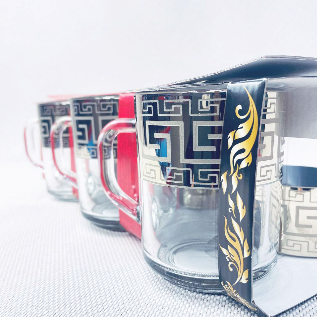 Набор кружек 6шт с гравировкой и напыл,золотая сетка, арт. 3435, 1335