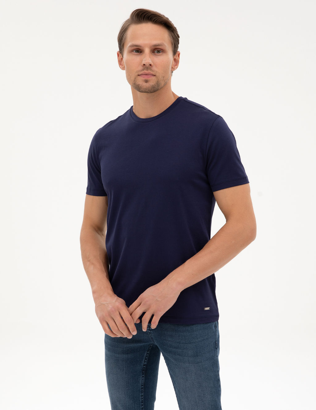 Lacivert Slim Fit Basic Ti__rt