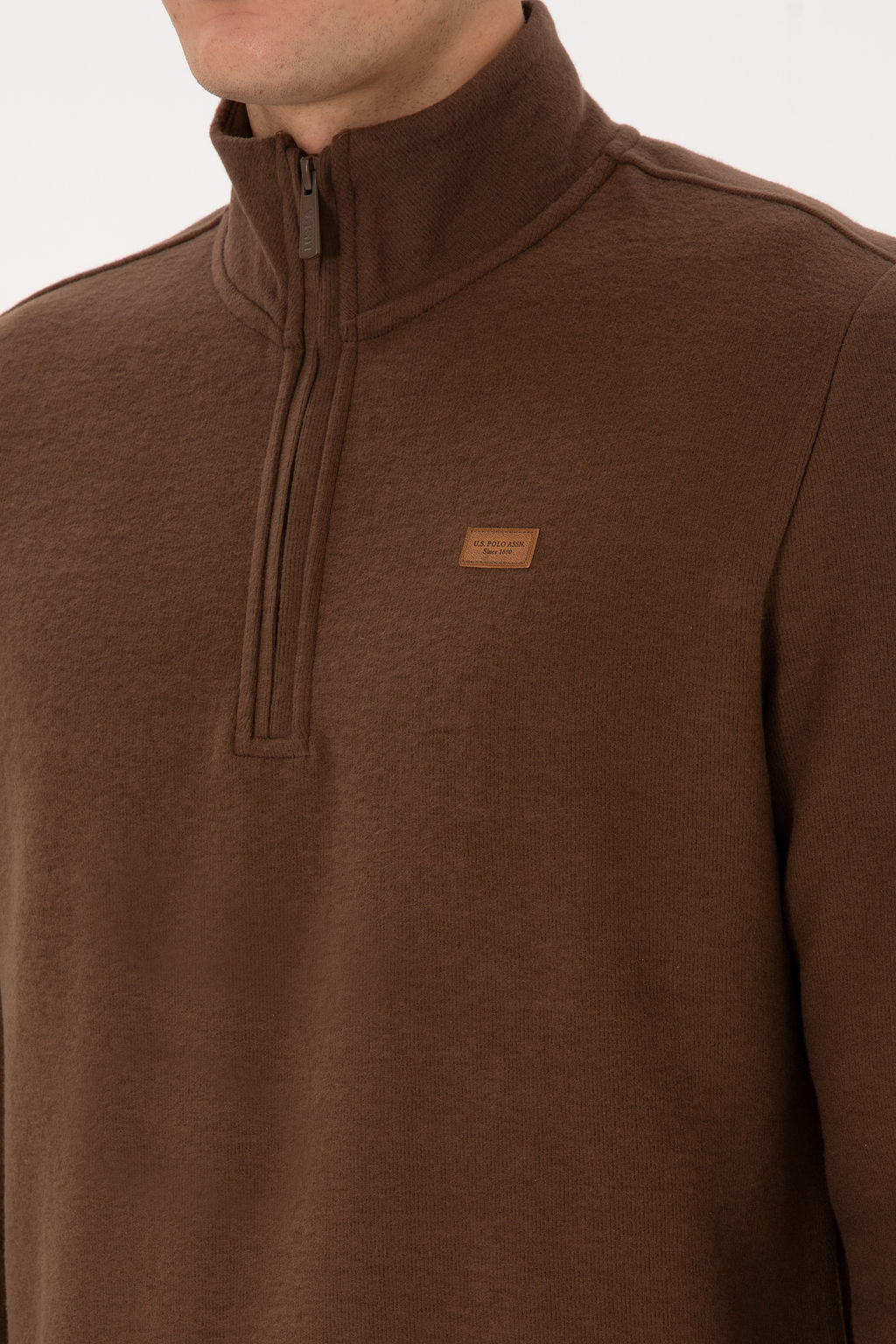 Erkek Regular Fit Yar_m Fermuarl_ Kahverengi Basic Sweatshirt - U.s. polo assn фото 14