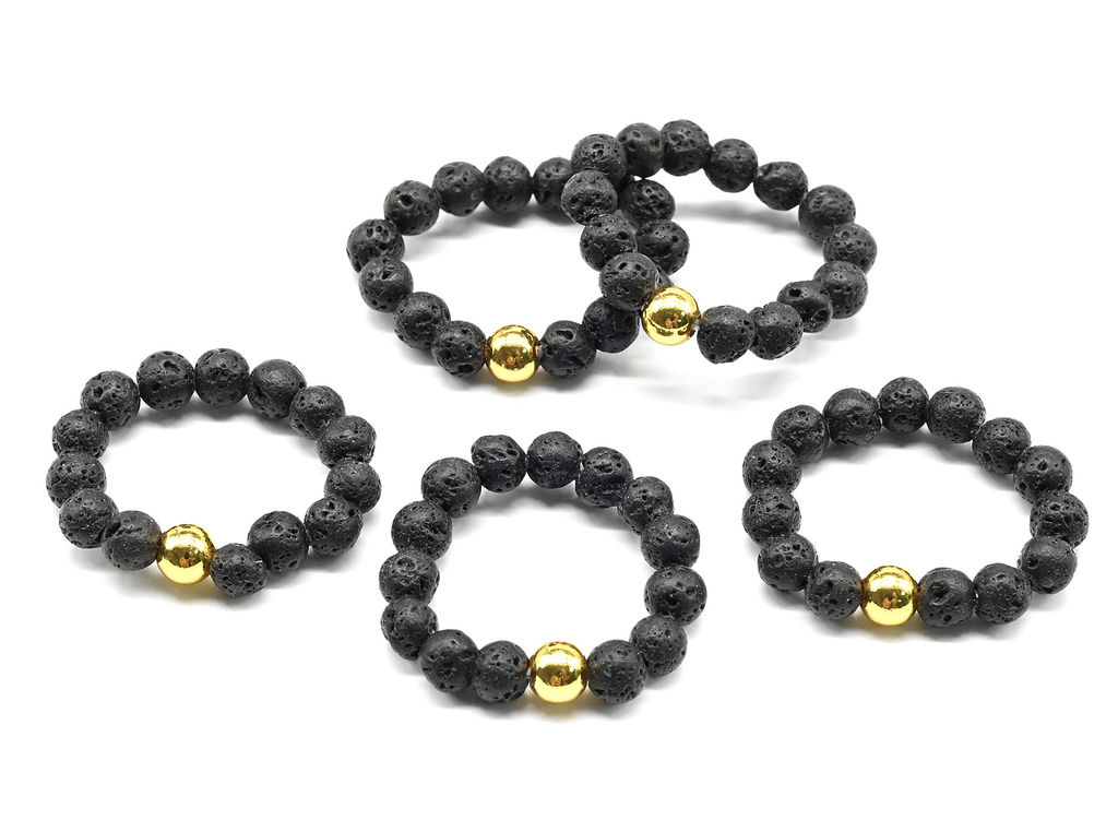 Кольцо на резинке из вулканической лавы, шарик 5мм