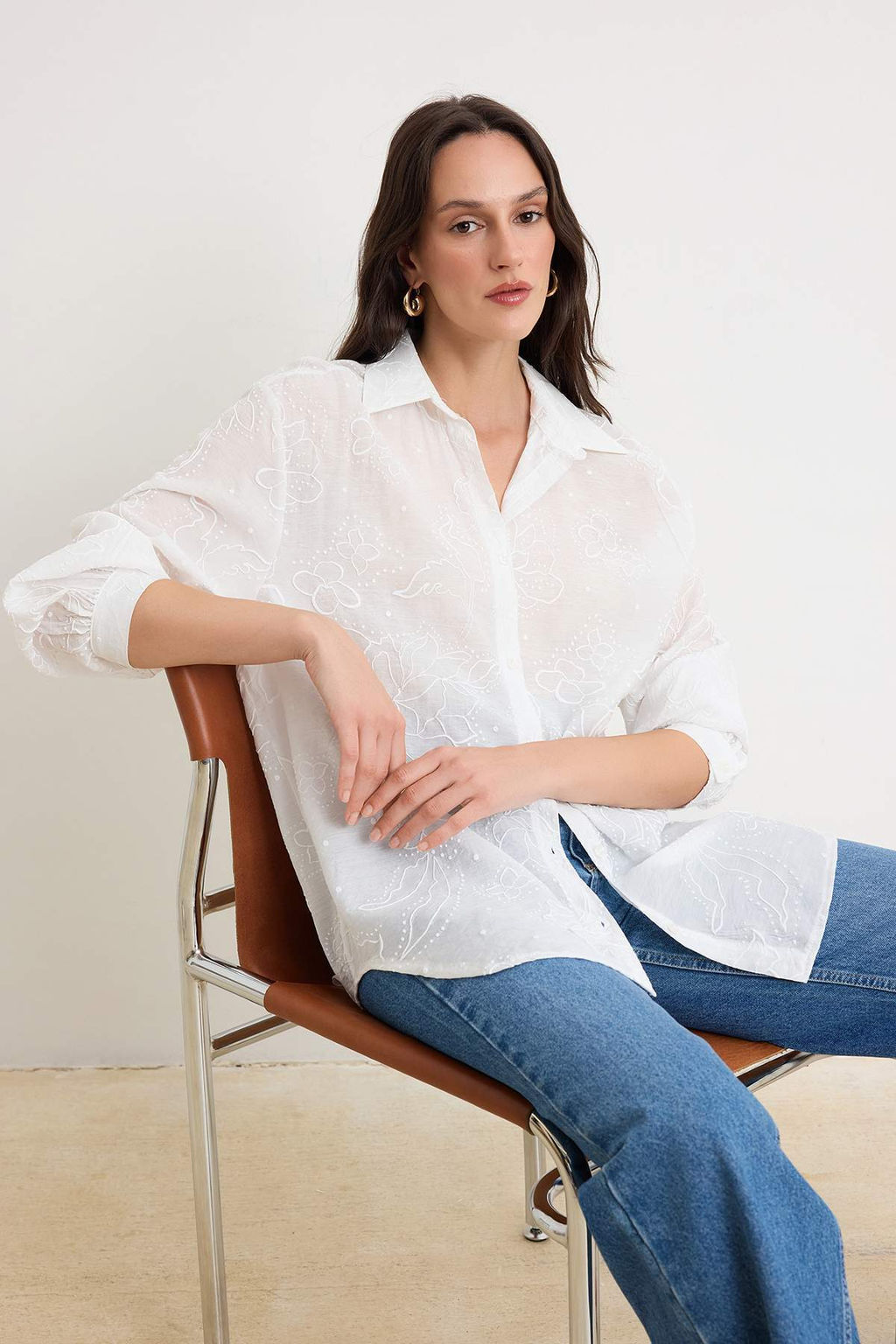 Beyaz Puf Bask?l? Oversize Gomlek TWOSS26GO00182 - Trendyolmilla фото 2