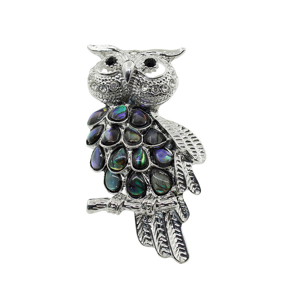 Брошь "Ученый филин" перламутр гелиотис
