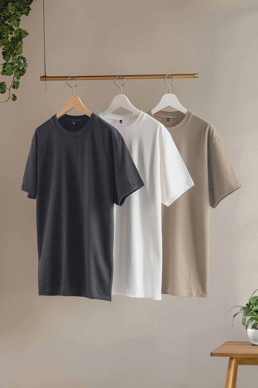 Tas-Ekru-Antrasit Slim/Dar Kesim Bisiklet Yaka Basic %100 Pamuklu 3lu Paket T-Shirt TMNSS19BO0007