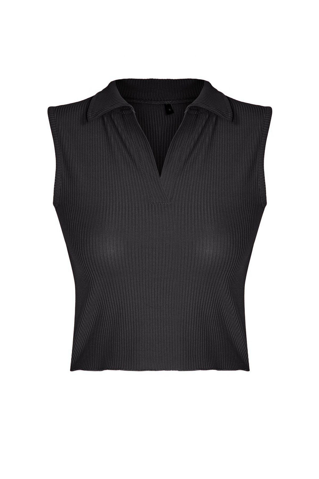 Antrasit Fitted/Vucuda Oturan Polo Yaka Crop Esnek Orme Bluz TWOSS22BZ0335