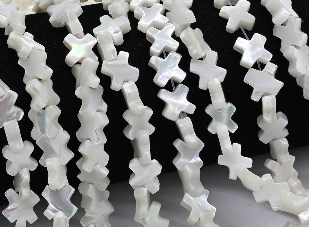 Бусины из перламутра форма 10*10мм, цв.белый, 32см, 46 бусин Радуга камня